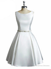 A-Line Satin Vintage White Ivory Short Wedding Dress